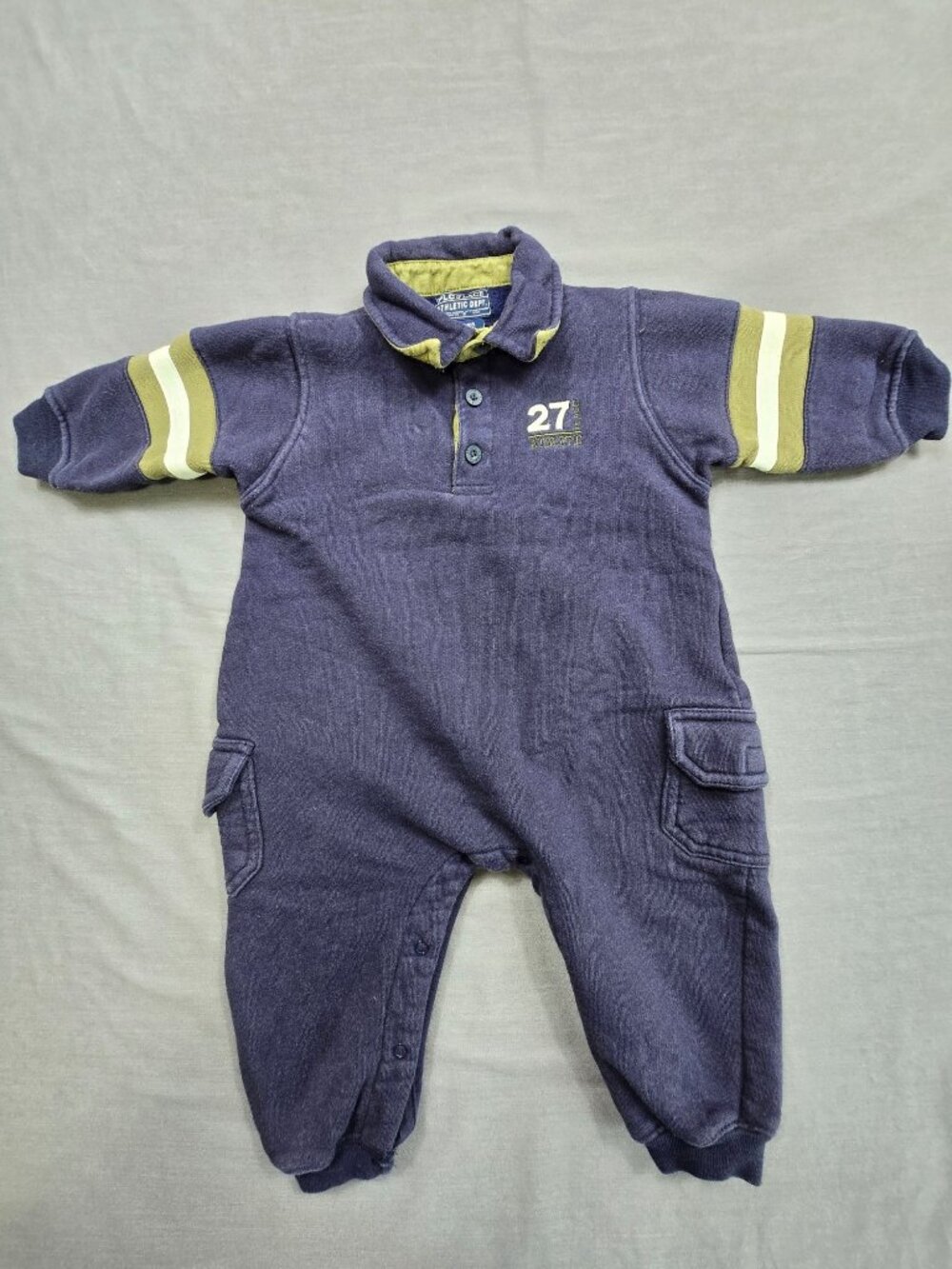 PLC Childrens Place Boys 18M Athletic Jump Suit Blue  Green 27 One Piece Pockets